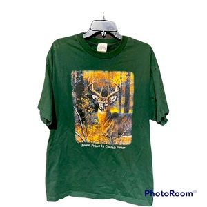 Nature deer buck in the woods mens tee shirt size XL marathon brand